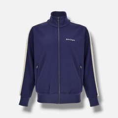 Palm Angels Men’s Blue White Full Zip Classic Logo Microfiber Sweatshirt Size M