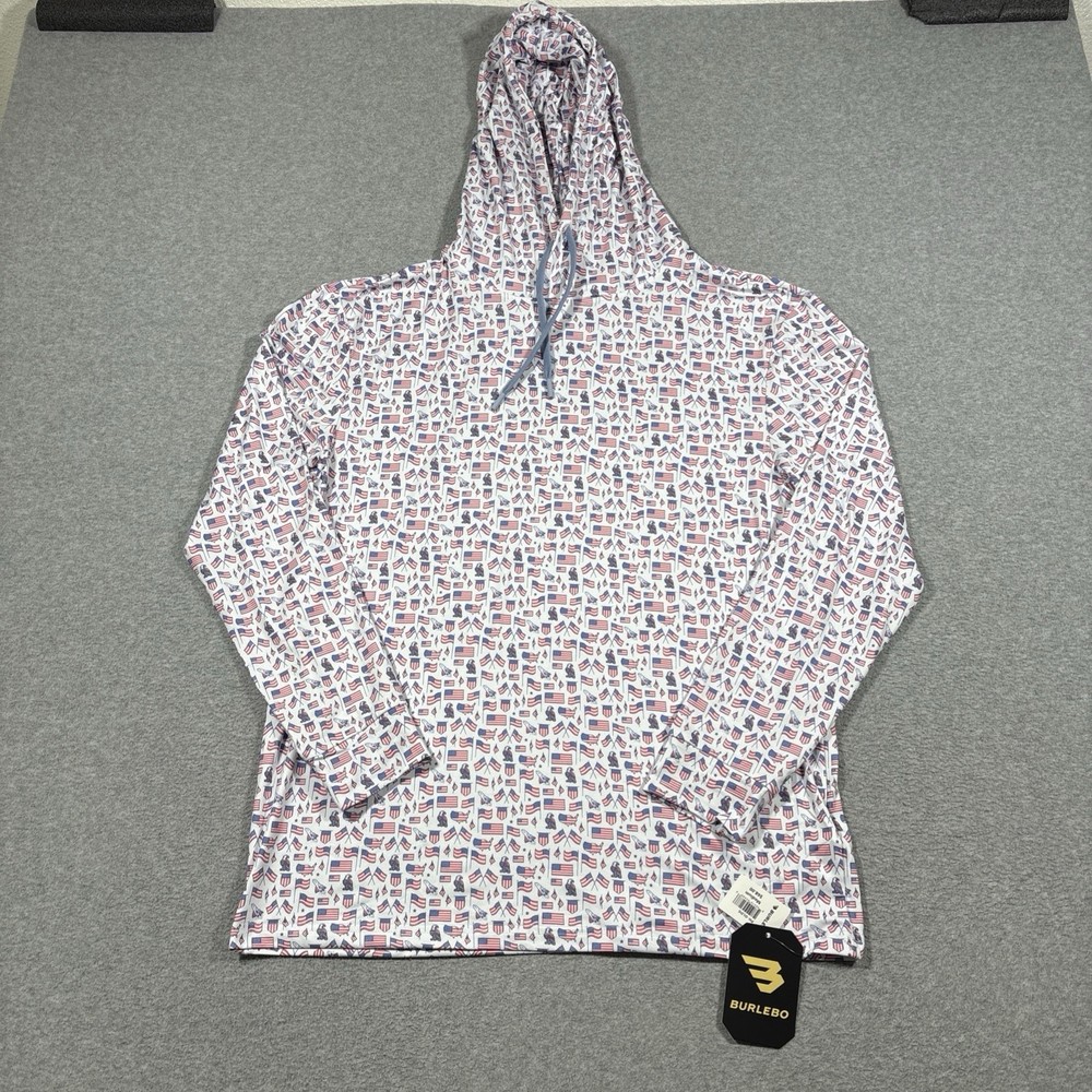 NWT Burlebo Hoodie Men Sz M Old Glory American Flag Performance Stretch Pullover