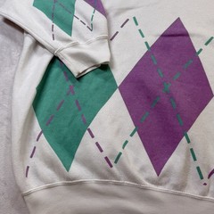 Vintage 80s Argyle Sweatshirt Venezia One Size Purple Green Geometric