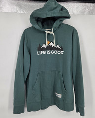 Life Is Good Mountain Hoodie Mens Medium Green Sweatshirt Outdoor Hiking Walking