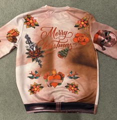 Men’s Multicolor Santa Christmas Graphic Crew Neck Knit Pullover Sweatshirt L