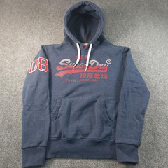 Superdry Hoodie Mens Medium Limited Edition Blue Pullover 08 Graphic Logo Fleece