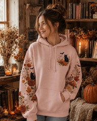 Pumpkin Spice Ghost Embroidered Hoodie, Spooky Season Hoodie, Black Cat Hallowee