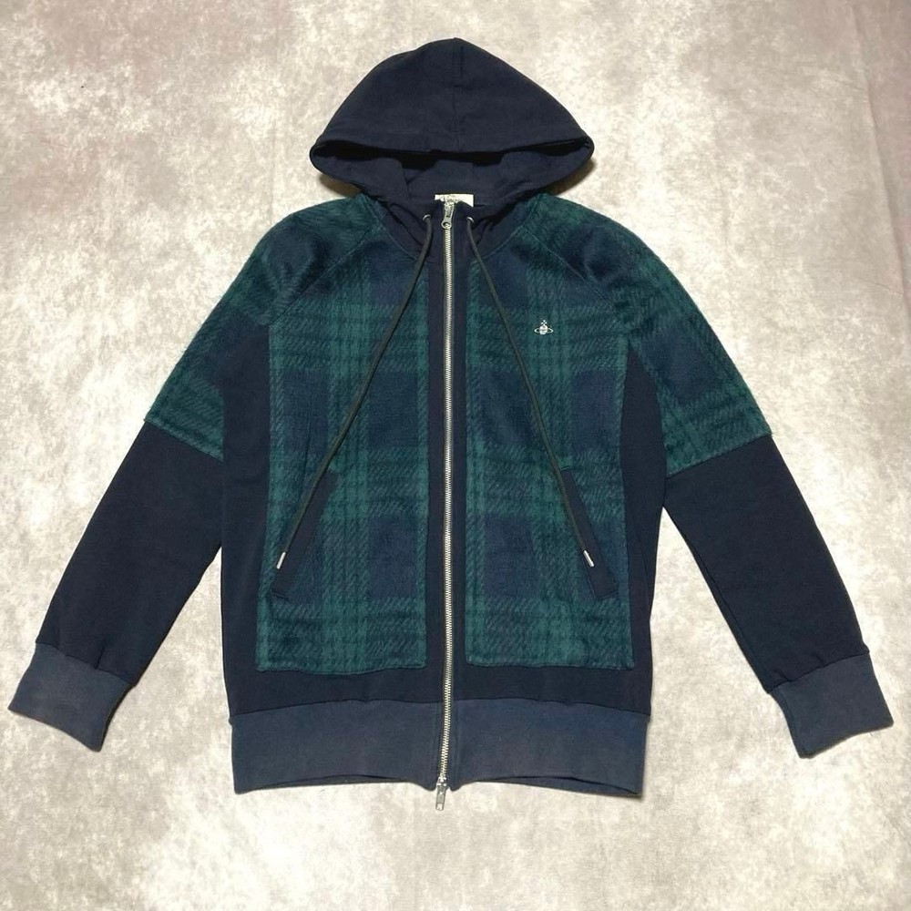 Vivienne Westwood MAN Double Zip Hoodie Orb Logo Green size 44 Made in japan