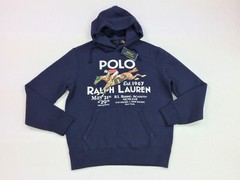 Polo Ralph Lauren Men VTG Equestrian Horse Riding Graphic Fleece Hoodie Navy