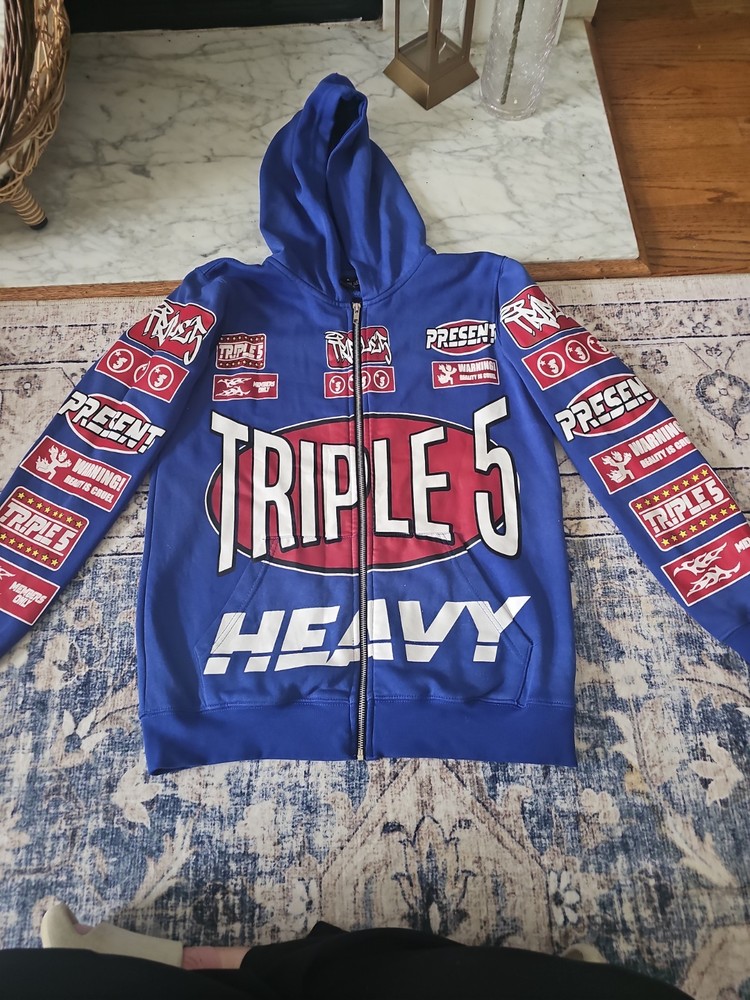 Triple 5 Soul 555 Full Zip Hoodie Sweatshirt Men’s Size S Blue