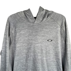 Oakley Lighweight Pullover Hoodie Mens XL Gray Striped Stretch Polyester Gym