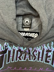 Thrasher Flame Hoodie Grey Blue Pullover Fleece Sweatshirt Size Large