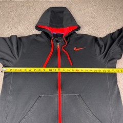 Nike Hoodie Mens Large Black Red Therma Fit Sweatshirt Full Zip Up Performance