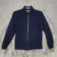 Tom Tailor Sweatshirt Jacket Mens Sz S Navy Blue Full Zip Pockets Mock Neck FLAW