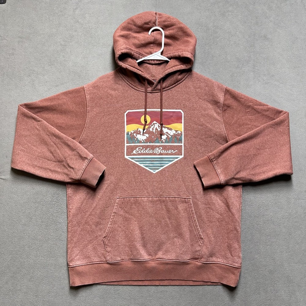 Eddie Bauer Sweatshirt Mens XL Heather Henna Red Graphic Outdoor Hoodie EUC