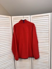 Polo Ralph Lauren L Red Navy Fleece Pullover Sweatshirt Snap Mock Neck Chest Po…