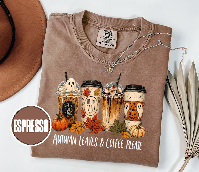 Autumn Leaves And Coffee Please Sweatshirt Fall Drink Lover Cozy Gift Idea Fan