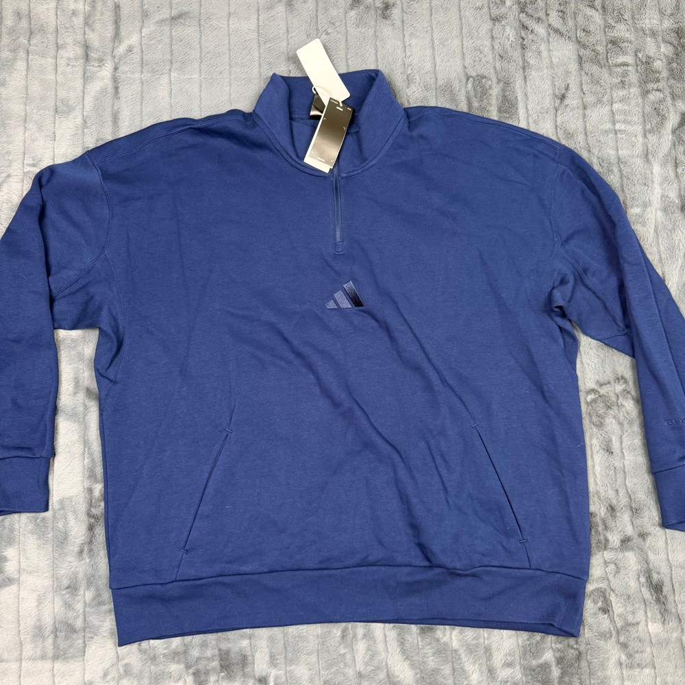 Adidas Mens All Season Fleece 1/4 Zip Sweatshirt Dark Blue JI6383 Size 2XL NEW