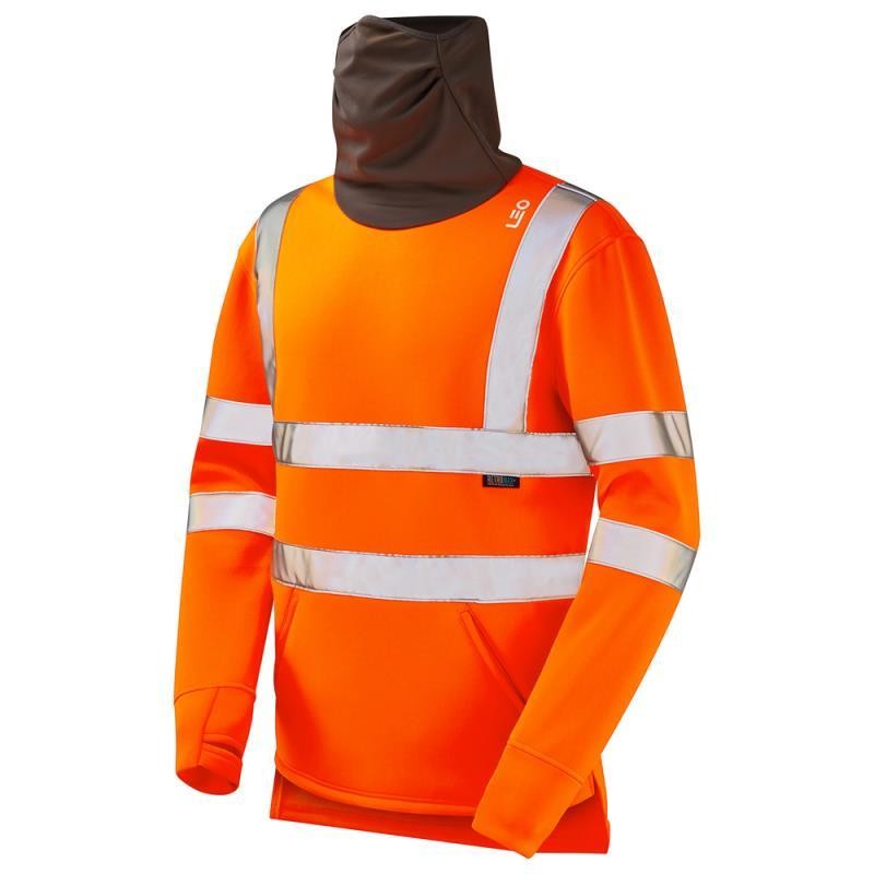 Leo Combesgate Rail Recycled Sustainable High Visibility Orange Snood Sweatshirt