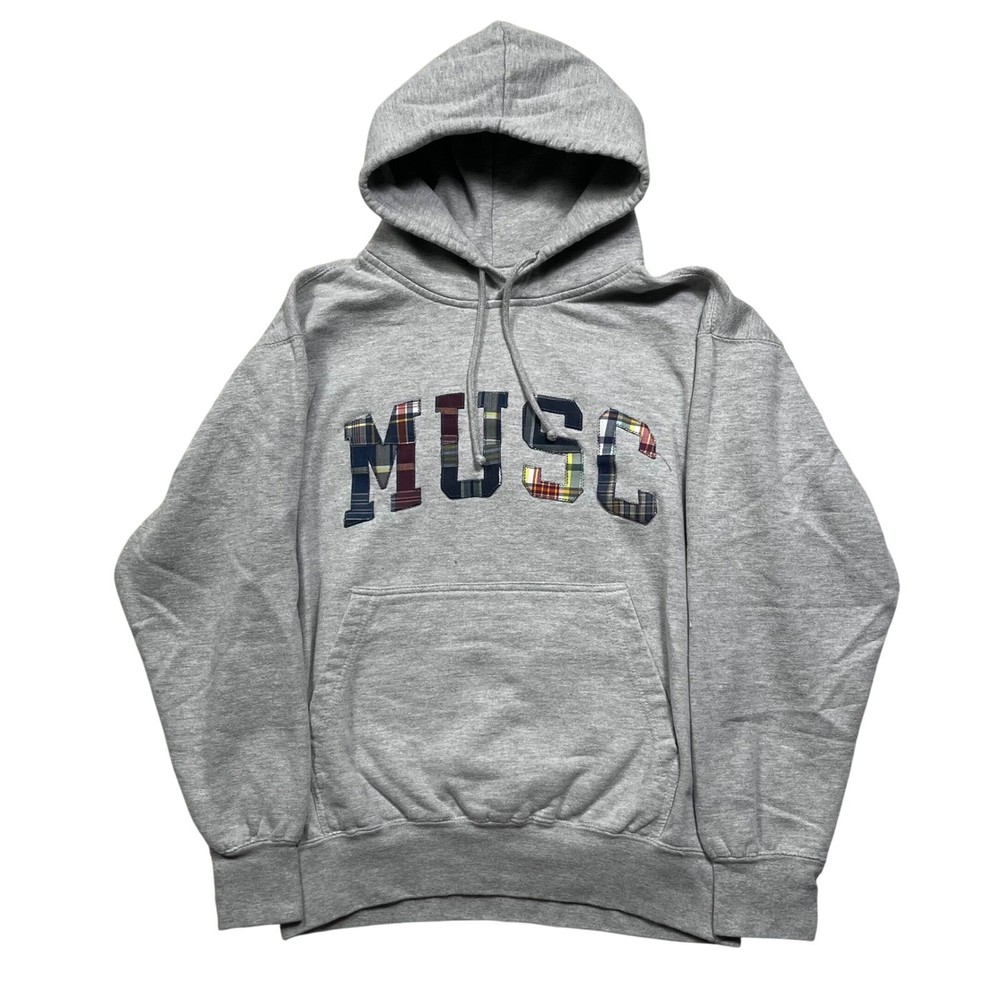 MV Sport Grey Plaid Letter Graphic “MUSC” Hoodie Sweatshirt Size S