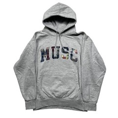 MV Sport Grey Plaid Letter Graphic “MUSC” Hoodie Sweatshirt Size S