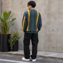 Cotton On Loose Fit Sweatshirt Mens Medium Green Purple Yellow Striped Crewneck