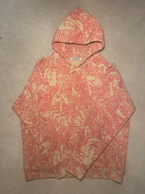 Onitsuka Tiger All Over Print Hoodie Mens L Beige Coral Cotton Japan 2183A761
