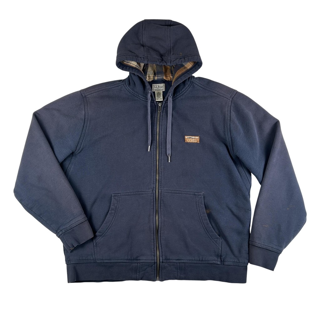 L.L. Bean Hoodie Mens Large Katahdin Iron Works Zip Flannel Lined Grunge Jacket