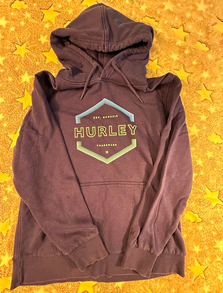 Hurley Pullover Hoodie Sweatshirt Mens L Black Drawstring Graphic Logo Pockets