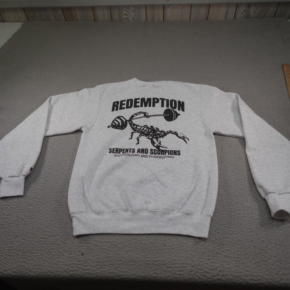 Champion Sweatshirt Mens Small Gray Gym Lifting Workout Redemption HTX Scorpion