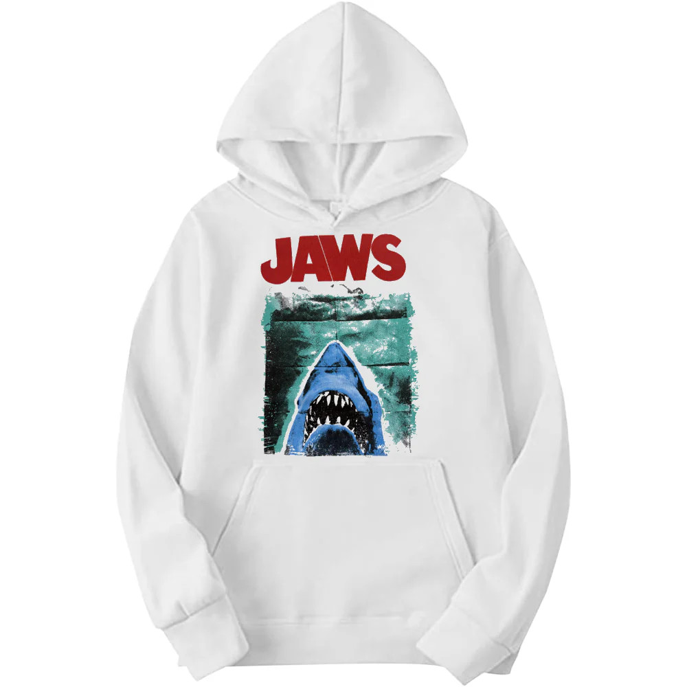 Men’s Jaws Poster Graphic Adult Pull-Over Hoodie White