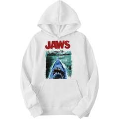 Men’s Jaws Poster Graphic Adult Pull-Over Hoodie White