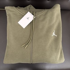 NIKE Air Jordan Size L Brooklyn Fleece Full-Zip Hoodie Olive (FV7289 222)