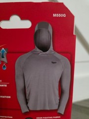 Milwaukee Workskin Men’s Hooded Sun Shirt Hoodie XL Gray Lightweight Breathable