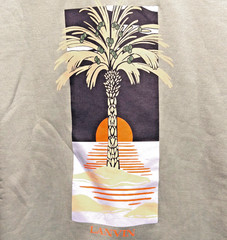 LANVIN Paris Luxury Pullover XL Resortwear Sage Green Palm Tree Sunset Graphic