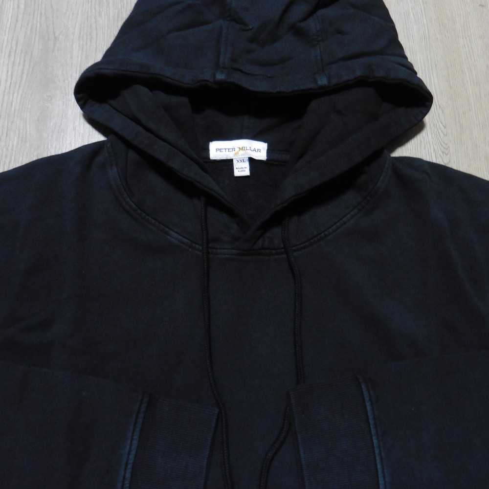 PETER MILLAR Mens 2XL XXL HOODIE LAVA WASH WASHED BLACK PULLOVER SWEATSHIRT