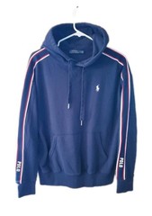 Polo Ralph Lauren Navy Hoodie Red/White/Blue Stripes Down Sleeves Size S