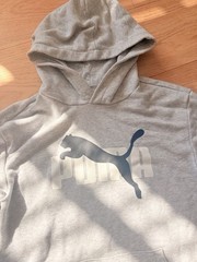 Vintage PUMA Men’s L 14-16 Gray Pullover Hoodie Cotton Blend Fleece Logo Pocket