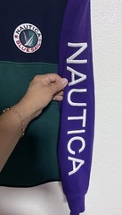 Vtg Sm Nautica Blue Sail Colorblock Quarter Zip Fleece Spellout Purple Green 90s