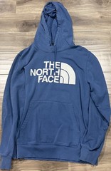 The North Face Men’s Blue Pullover Fleece Hoodie Logo Graphic Pockets Size L