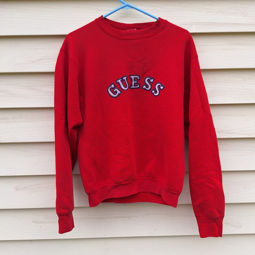 Vtg 80s One Size USA GUESS Y2K Pullover Sweatshirt Embroidered Athleisure Preppy