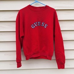 Vtg 80s One Size USA GUESS Y2K Pullover Sweatshirt Embroidered Athleisure Preppy