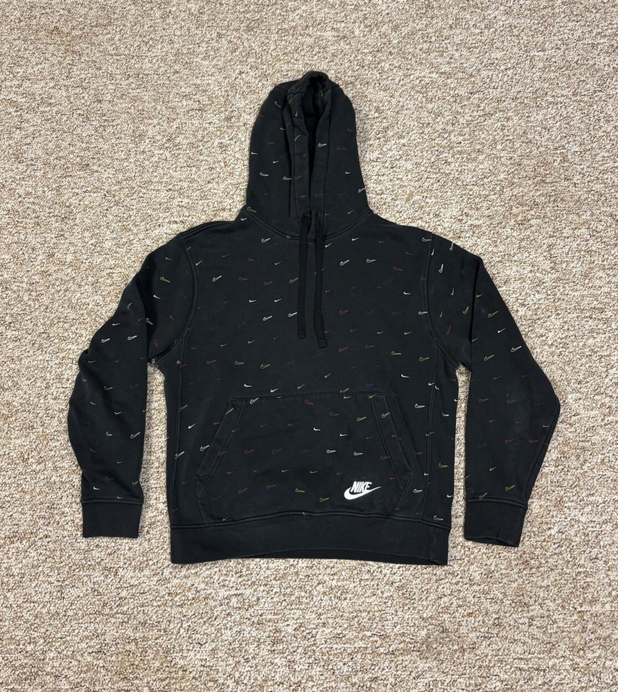 Mens Nike All Over Print Multicolor Swoosh Sweatshirt • Size Small S Black Y2K