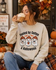 Fueled By Coffee And Halloween Sweatshirt Spooky Fall Autumn