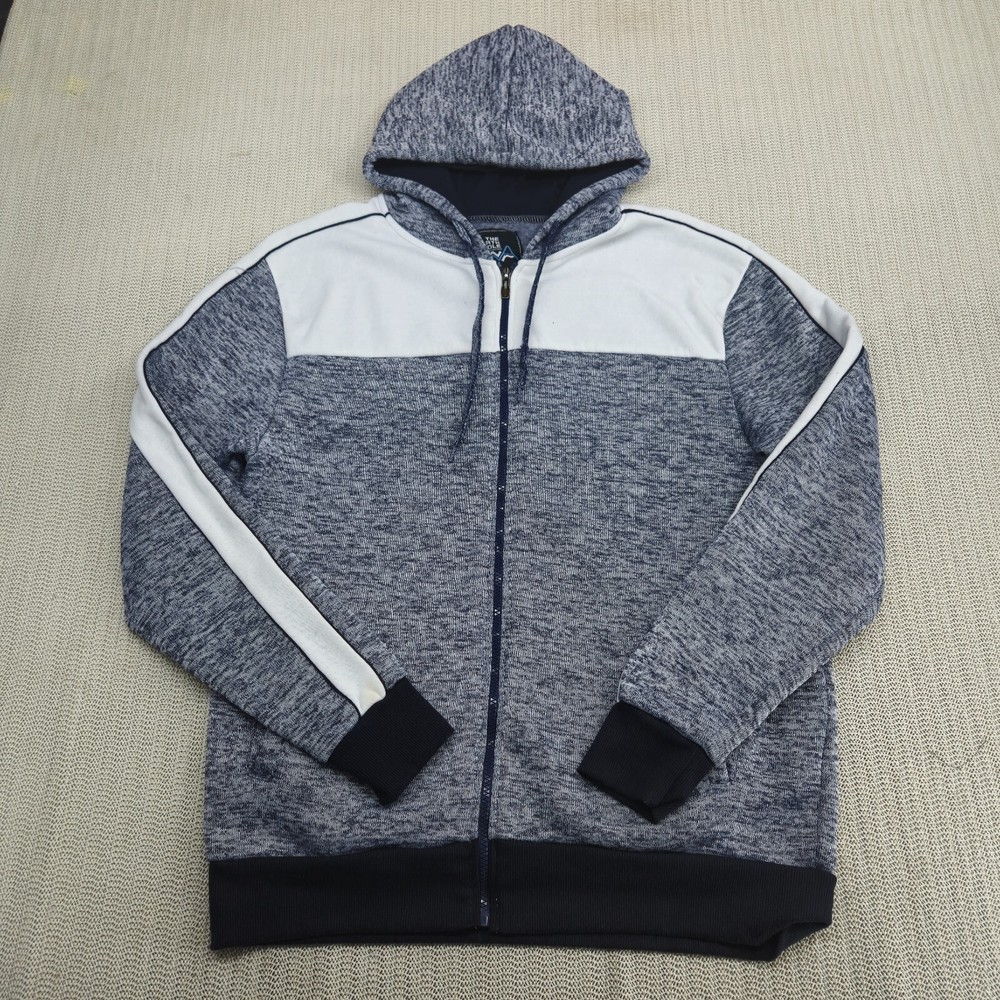 The North Pole Hoodie Mens Large Heather Blue White Fleece Full Zip Outdoor