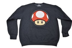Super Mario Mens Red Mushroom Sweatshirt Fleece Crew NWT S, M, L, XL, 2XL, 3XL