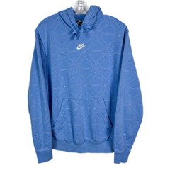 Y2K Nike All Over Print Swoosh Logo Hoodie Blue Pullover Sweatshirt Mens Medium