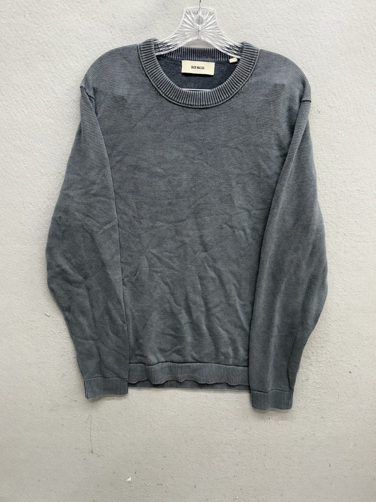 Buck Mason Sweatshirt Mens XL Blue Waffle Knit Crewneck Sweater 100% Cotton