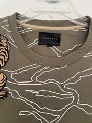 Sean John Men’s 2XL Tiger Patch Striped Olive Green Short Sleeve Crew Sweatshirt