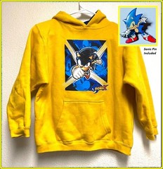 VINTAGE 2004 SONIC X SONIC THE HEDGEHOG YELLOW HOODIE KIDS SZ 7-L HAT PIN INCL.