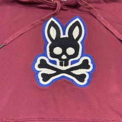 Psycho Bunny Burgundy Logo Patch Pullover Hoodie Men M