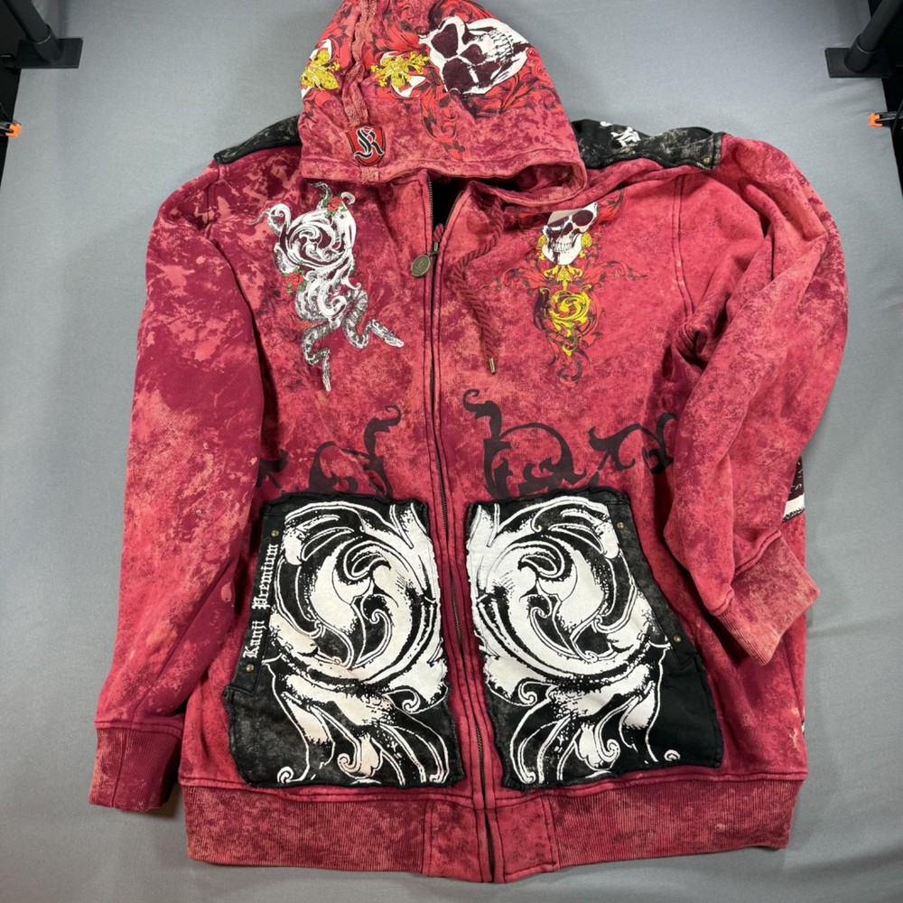 Kanji Jeans Full Zip Hoodie Men’s 3XL Y2K Graphics Front and Back SEE PICS