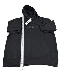 DKNY Hoodie Mens Larger Black Fleece Long Sleeves Hooded Sweatshirt Pullover NWT