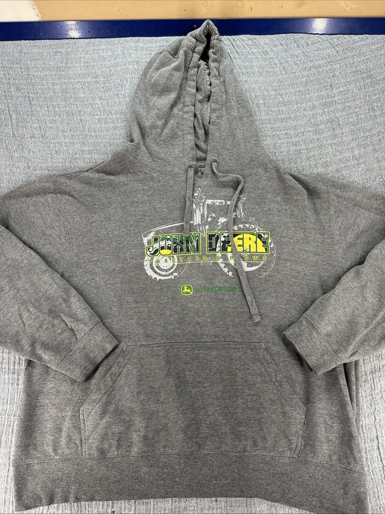 John Deere Men’s XXL Hoodie Gray Pullover Fleece Workwear Tractor Farm